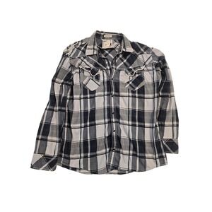 BKE Mens Athletic Fit Stretch Plaid Button Down Shirt Blue Grey XXL 5147